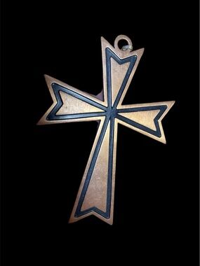 Large Vintage Native Copper Cross Pendant Black Enamel Large 3 1/4" by 2 1/4"